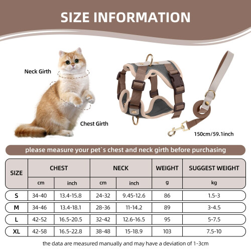 Muecleao Escape Proof Cat Harness and Leash Set, Premium Microfiber Le 1
