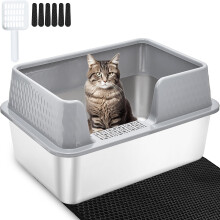 Vealind Stainless Steel Litter Box Metal Cat Litter Tray Heavy Duty, H