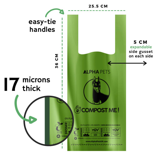 Alpha Pets Compostable Dog Poo Bags With Easy-Tie Handles - 320 Medium 2