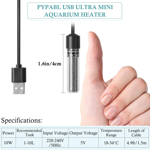 PYPABL 10W Super Mini USB Aquarium Heater, Small Adjustable Heater for 1