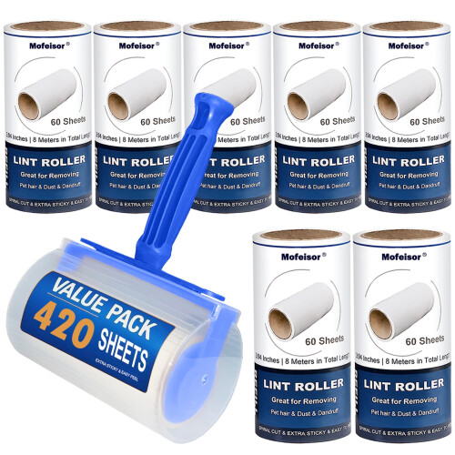 420 Sheets Lint Rollers for Pet Hair Extra Sticky, 7 Packs Sticky Roll