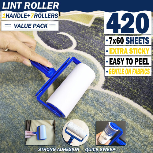 420 Sheets Lint Rollers for Pet Hair Extra Sticky, 7 Packs Sticky Roll 2