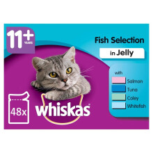 whiskas 11+ Cat Pouches Fish Selection in Jelly 12x100g pk (Pack of 4,