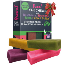 Fuzzl Box of 4 Mixed Flavour Yak Chews for Dogs | Blueberry, Strawberr