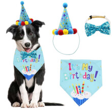 Dog Birthday Bandana Set, with Cute Doggie Birthday Party Hat and Bow