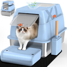 XL Stainless Steel Cat Litter Tray with Charcoal Filter, Easy to Clean