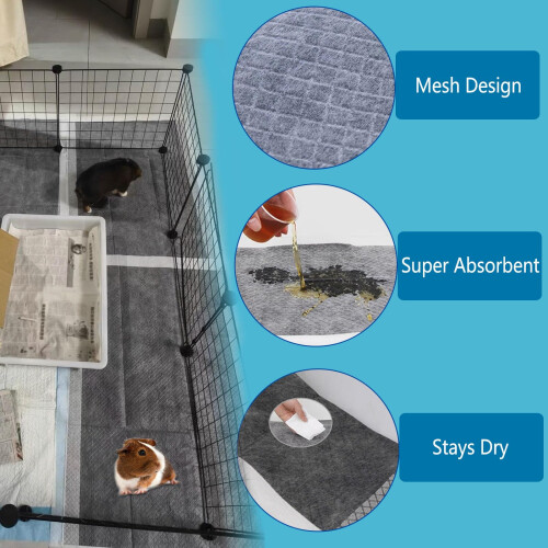 PEFAVPRO Guinea Pig Pee Pads, Disposable Rabbit Cage Liners, Charcoal 2