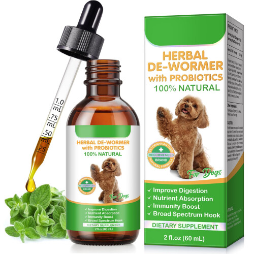 Dog Worming Drops with Probiotics 60ml, 100% Natural Support for Diges
