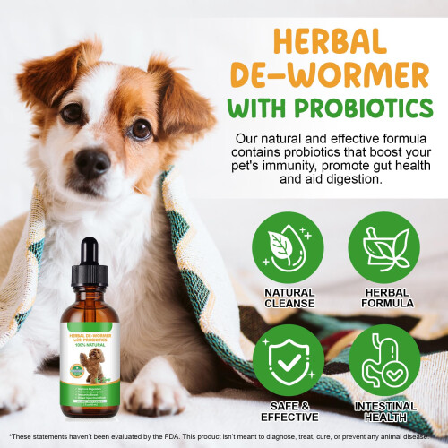 Dog Worming Drops with Probiotics 60ml, 100% Natural Support for Diges 2
