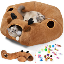 Odoland Cat Tunnel Bed, Foldable Cat Play Tunnels Reindeer Design Pet