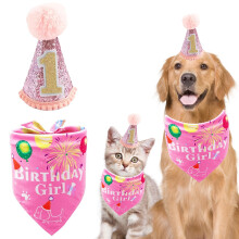 BIPY 1st Birthday Dog Hat Bandanas Set for Girls Small Medium Puppy Fi