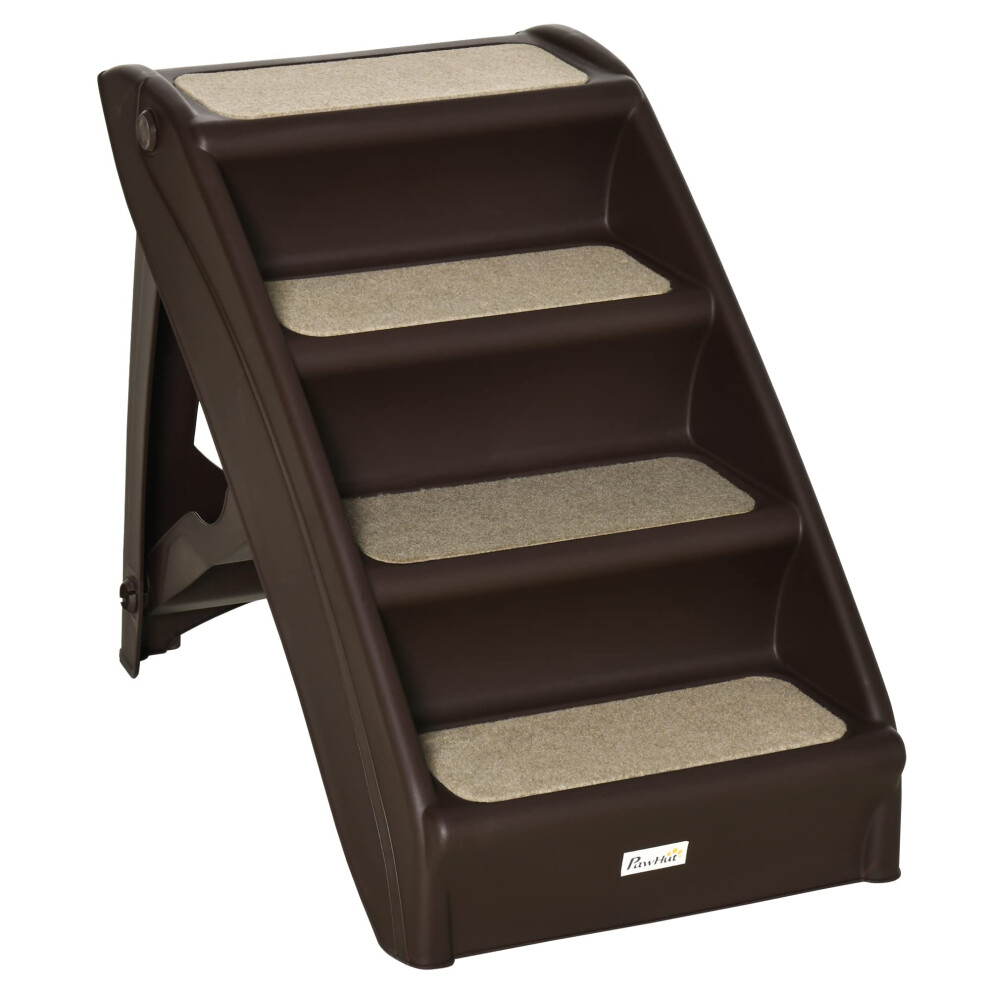 Pawhut Four-Step Foldable Pet Stairs With Non-Slip Mats, For S, Xs Dog Dark/Brown