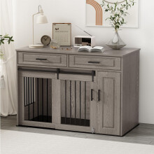 DAWNYIELD Furniture Style Dog Crate, Large Wooden Dog Kennel with Slid