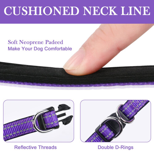 AUAUY Reflective Nylon Dog Collars, Double Security Adjustable Classic 2