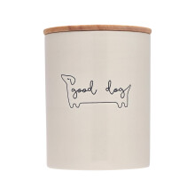 Pearhead Good Dog Treat Jar, Ceramic and Wood Pet Treat Canister, Neut