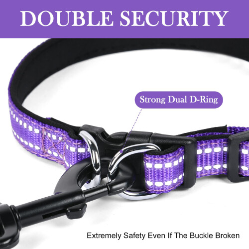 AUAUY Reflective Nylon Dog Collars, Double Security Adjustable Classic 1
