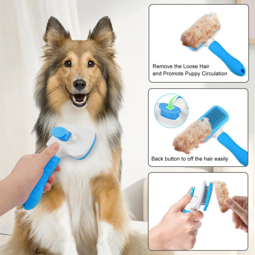 Self Cleaning Cat & Dog Slicker Brush with Smooth Handle - Great for M 2
