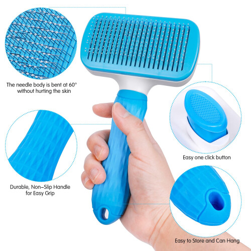 Self Cleaning Cat & Dog Slicker Brush with Smooth Handle - Great for M 1