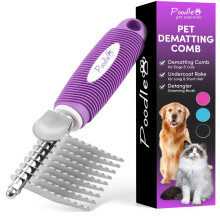 Poodle Pet Dematting Fur Rake Comb Brush Tool with Long 2.5” Steel Saf