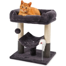 Grey Cat Tree Tower with Sisal Scratching Posts, Condo, Bed, Dangling