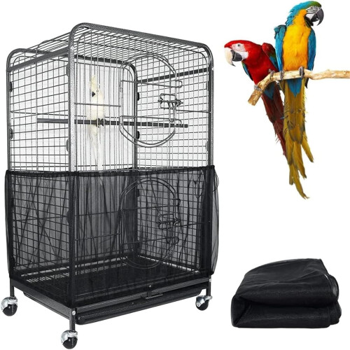 ASOCEA Bird Cage Seed Catcher Adjustable Bird Cage Cover Soft Nylon Me