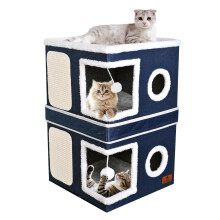 2-Story Cat House for Indoor Cats, Dual-Purpose Cat Cave Bed with Scra