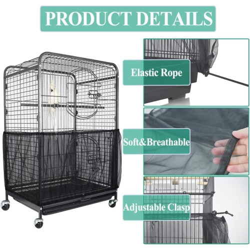 ASOCEA Bird Cage Seed Catcher Adjustable Bird Cage Cover Soft Nylon Me 2
