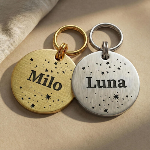 Personalised Brass Dog Tag – Custom Name with Star Design, Deep Engrav 1
