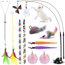 SeaMorn Interactive Indoor Cat Feather Toys,2 Durable Wands,12 Nature