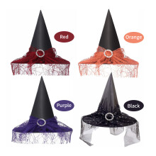 Scary Halloween Witch Hat — Wide Brim, Mesh Decor, Kids & Adults