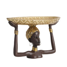 Damenstatue-Tablett, Afrikanische Tischdekoration, Kunstharz, Ornament, Skulptur, Kunsthandwerk für Zuhause, Schreibtisch, Büro