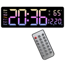 Digitale Wanduhr, Großer Wecker, Fernbedienung, Datum, Woche, Temperatur, Uhr, Zwei Alarme, LED-Anzeige, Uhr, Rosa