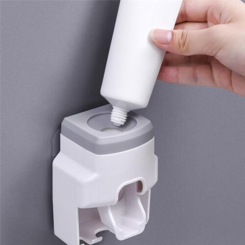 Automatic Toothpaste Squeezer Wall Mounted Punch-Free Toothbrush Storage Rack Toothbrush Holder Squeezer White 2