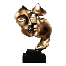 Sculpture Home Decor Mask Gold Statue Face Modern Resin Figures for Decoration Desk Office Table Couple Mask Crafts