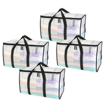 Transparente Umzugstaschen für Hohe Beanspruchung - 4er-Pack 90-Liter-Aufbewahrungstaschen mit Stabilen Griffen, Reißverschluss, Wasserdicht,