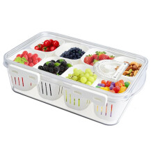 Verdeeld Voedseldienblad met Deksels, Stapelbare Snackbox met 8 Verdelers, Fruit- en Groenteopslagcontainer voor Koelkast