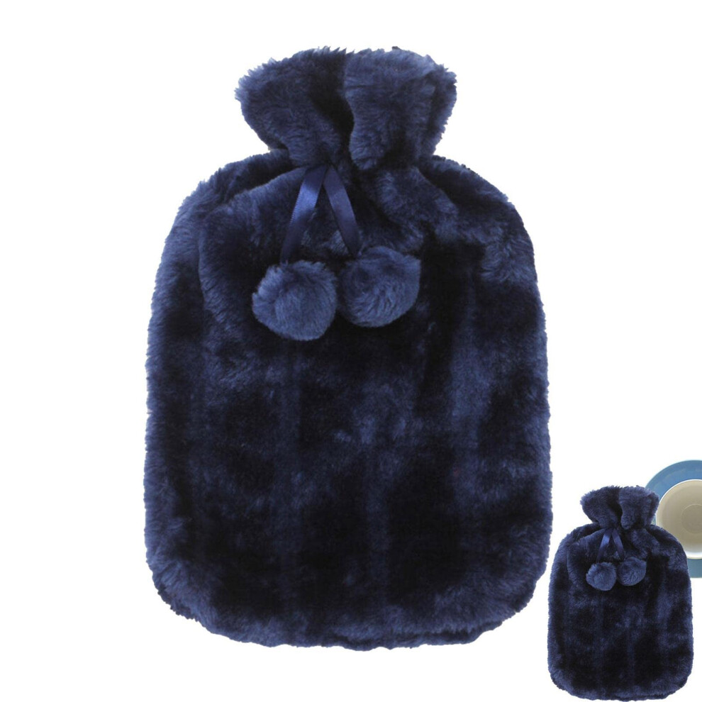 Hot Water Bottle Cover 2 Liter Capacity Soft Faux Plush Fur Color Options Blue Pink Purple White Keeps Warm 68 Hours