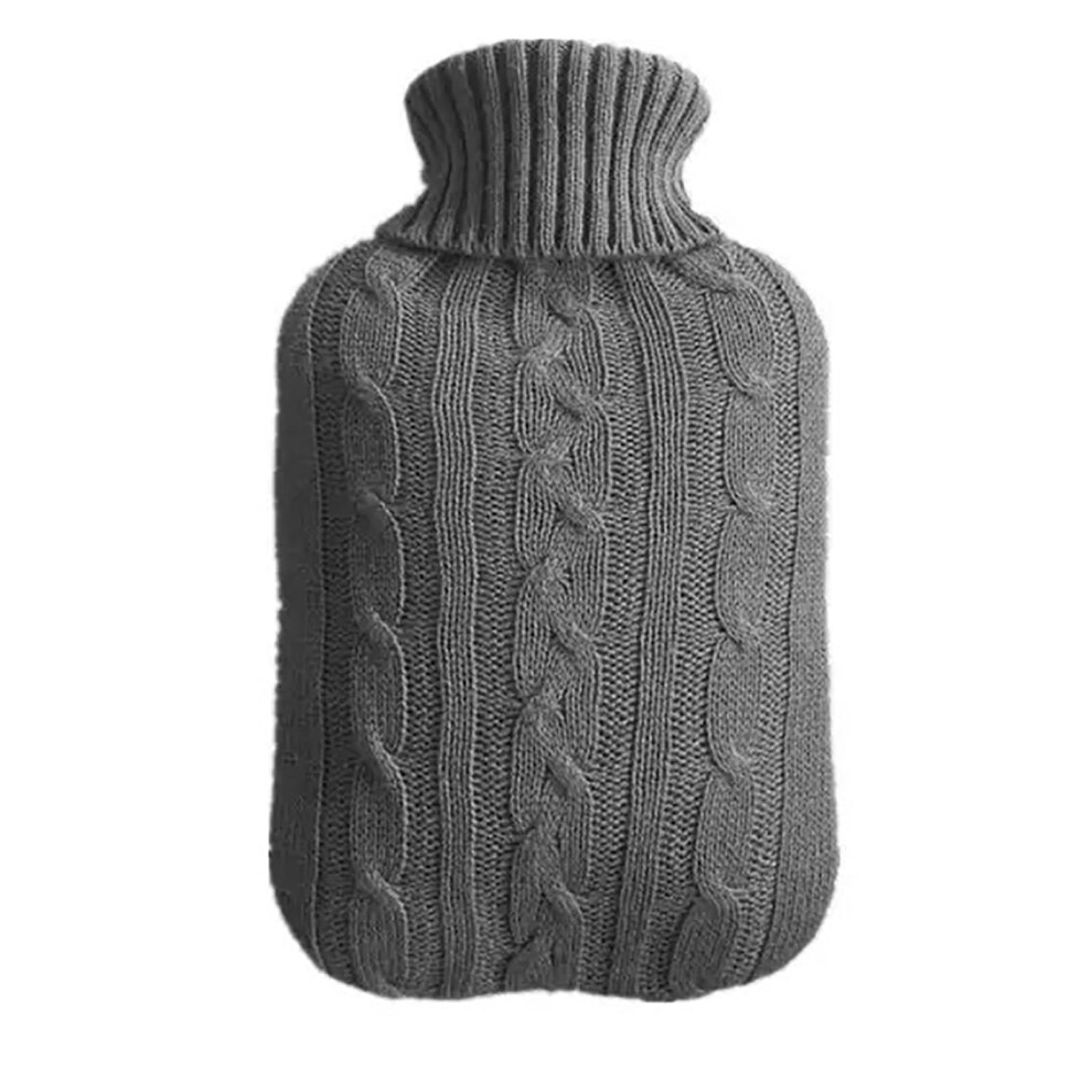 Gray Hot Water Bottle With Knitted Cover 2L For Hot And Cold Compress, Hand And Feet Warmer, Menstrual Cramps