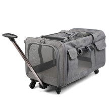 Foldable Pet Carrier with Wheels for 2 Cats - Gray, Portable Design for Hiking, Camping, and Vet Visits, Durable Material