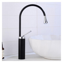 Single Handle 360 Swivel Spout Brass Mixer Faucet for Kitchen and Bathroom, Modern Black Chrome Finish
