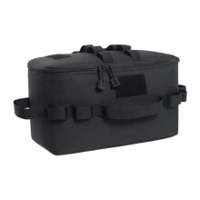 Camping Utensils Organizer 6.69x7.48in Folding Outdoor Cooking Bag Adjustable Shoulder Strap Reinforced Stitching Black