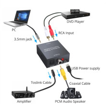 Analog-Zu-Digital-Audio-Konverter R/L RCA 3,5 mm AUX zu Digitaler Koaxialer Optischer Toslink-Audio-Adapter für PS3