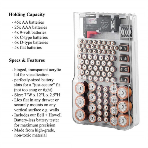 Battery Capacity Test Instrument Battery Strength Indication Organizer Multifunctional Battery Organizer,White 1