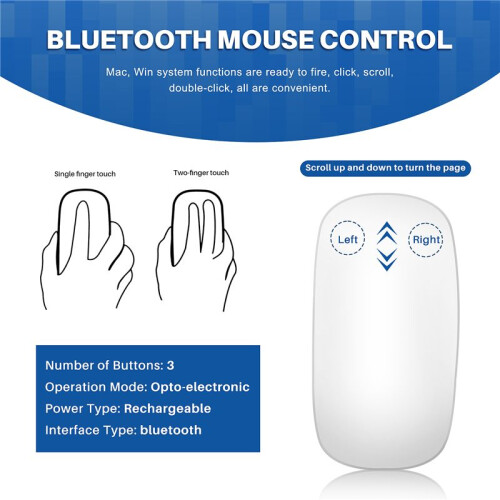 Wireless Magic Mouse Silent Rechargeable Computer Mouse Slim Ergonomic PC Mice for  (White) 1
