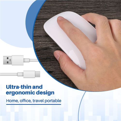 Wireless Magic Mouse Silent Rechargeable Computer Mouse Slim Ergonomic PC Mice for  (White) 2