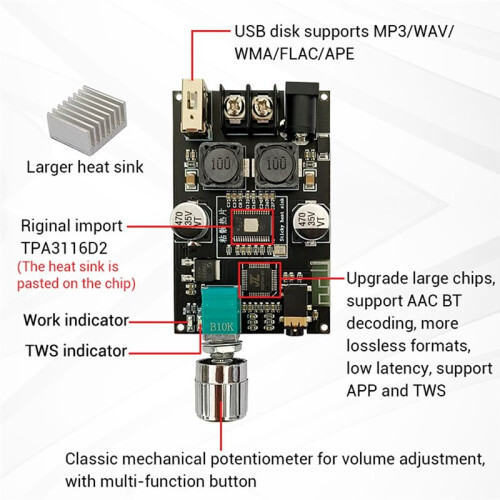 ZK-1001B 100W Mono BT Audio Eindversterkermodule TWS True Wireless 1