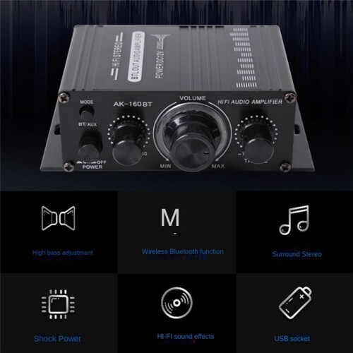 AK-160BT 2 Channel Power Amplifier Audio Home Theater Amplifier Support -Compatible with USB/ AUX Input 2