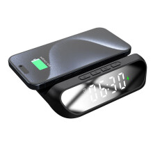Multifunktionales Ladegerät, Tischuhr, Kabelloses Handy-Ladegerät, Digitalanzeige, 2-in-1-Uhr, Kabelloses Ladegerät, Schwarz