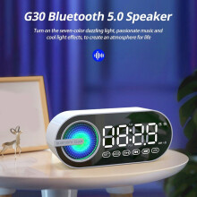 G30 Spiegeluhr, Kabelloser -Lautsprecher, USB, LED, FM, Farbenfrohe Atmosphäre, Leichtes, Starkes Bassgeräusch, Tragbarer Lautsprecher,