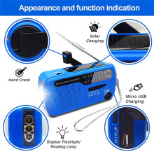 Tragbares Solar-Handkurbelradio, 1200 MAh, USB, Tragbarer Notfalllautsprecher für Den Außenbereich, Stereo-Notfall-Handkurbel, Blau